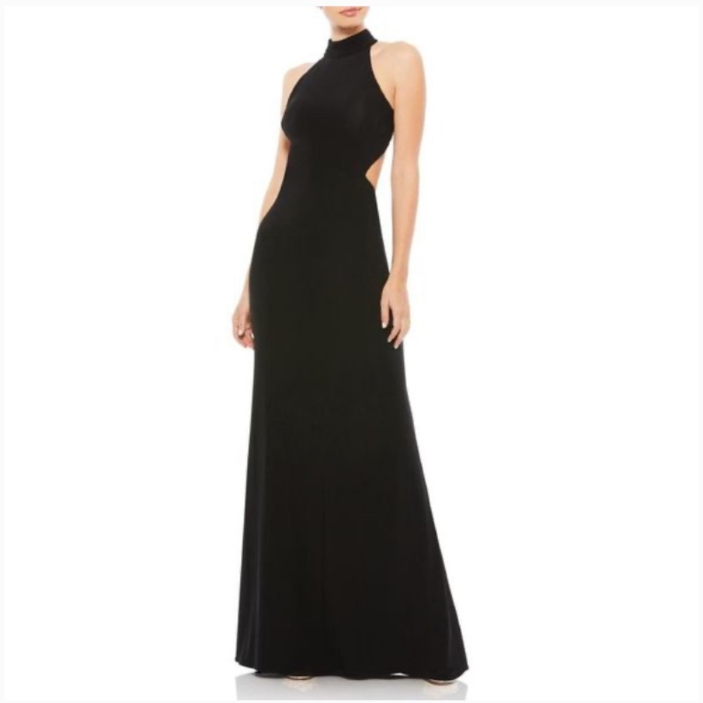Mac Duggal Black Halter Maxi Dress with Side Cutouts
